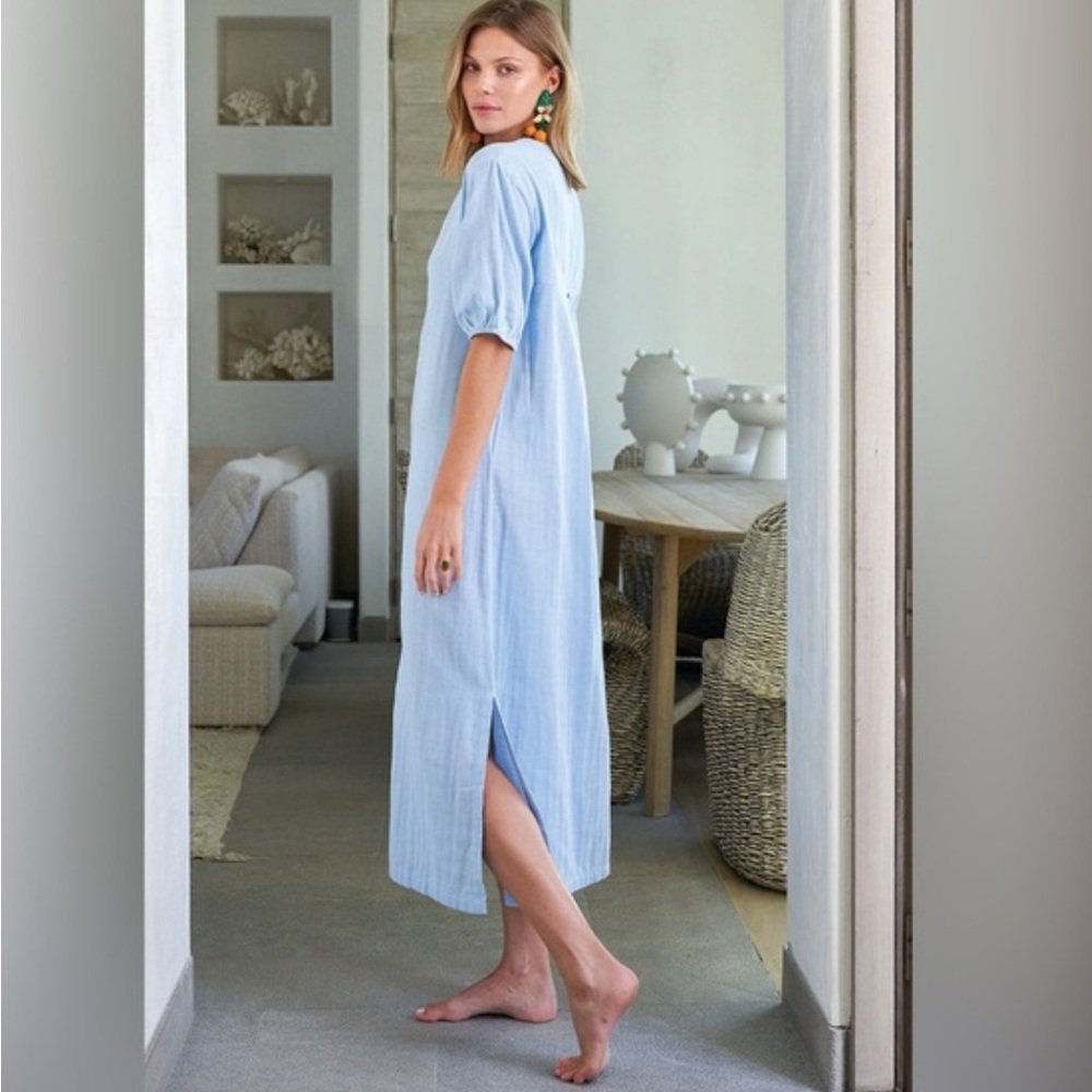 NWOT - LAKE Gauze V-Neck Caftan in Morning Blue - Picture 2 of 7